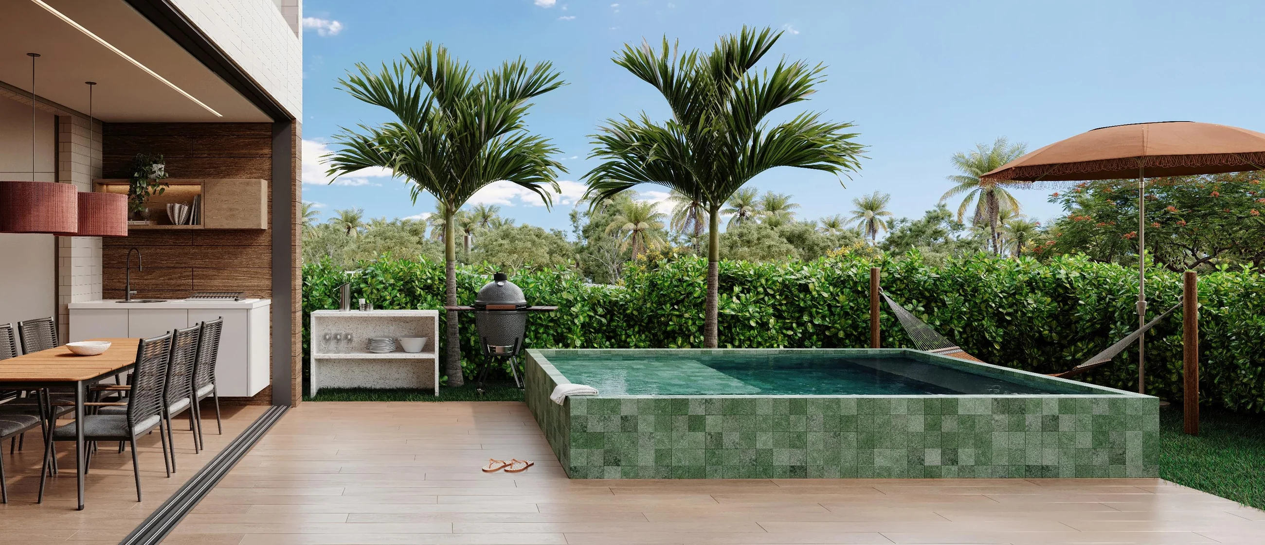 Terraço do apartamento Jardim com piscina