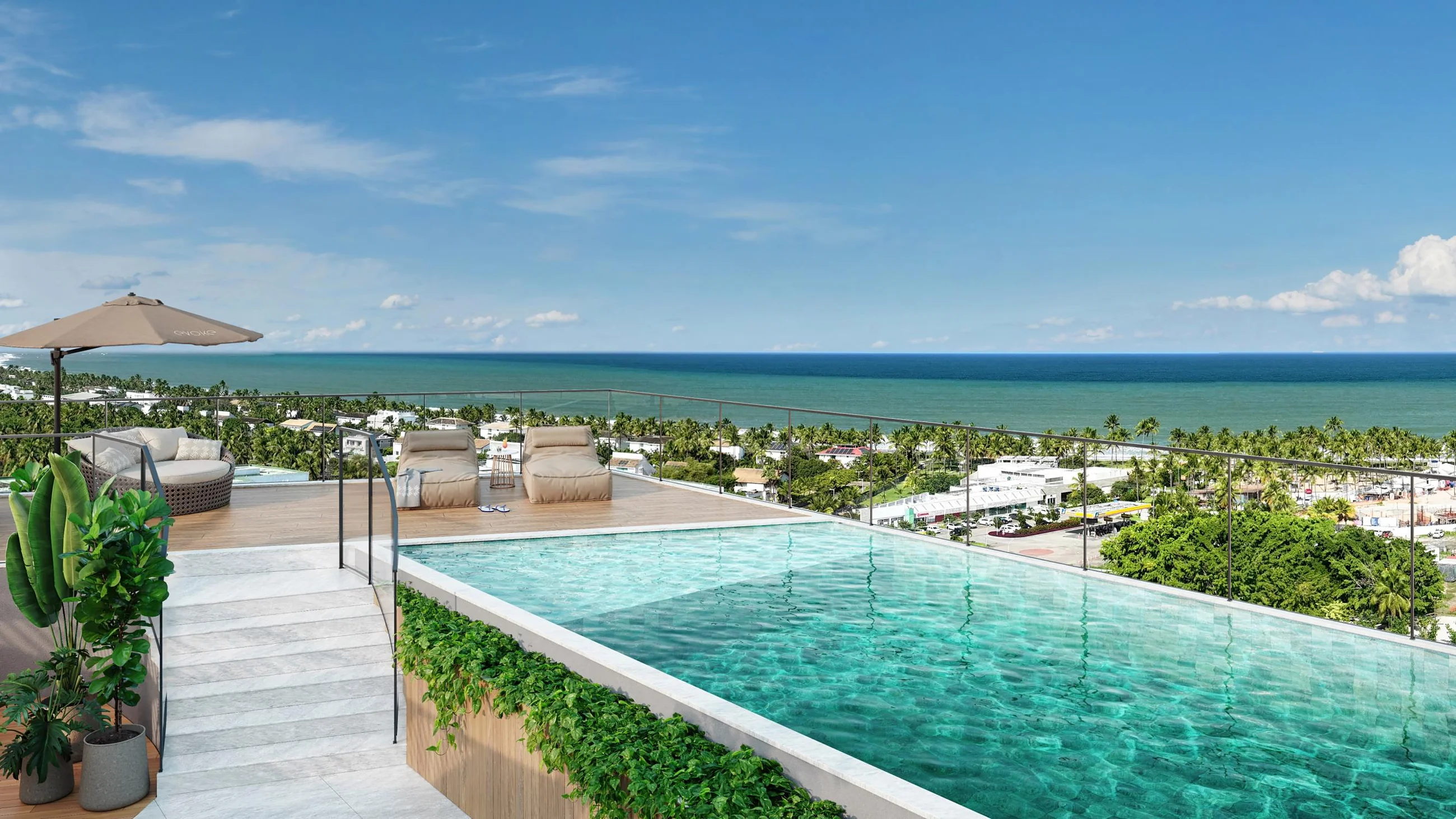 Rooftop com piscina e vista para o mar do Paiva